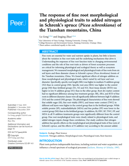 The Response of Fine Root Morphological and Physiological Traits to Added Nitrogen in Schrenk's Spruce