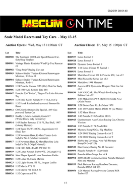 Scale Model Racers and Toy Cars - May 13-15