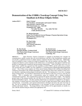 Demonstration of the COBRA Teardrop Concept Using Two Smallsats in 8-Hour Elliptic Orbits