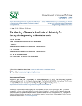 The Meaning of Eurocode 8 and Induced Seismicity for Earthquake Engineering in the Netherlands