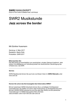 SWR2 Musikstunde Jazz Across the Border