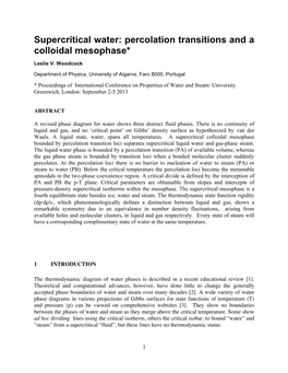 Supercritical Water: Percolation Transitions and a Colloidal Mesophase* Leslie V