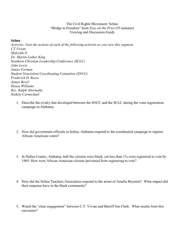 Selma “Bridge to Freedom” from Eyes on the Prize (55 Minutes) Viewing and Discussion Guide