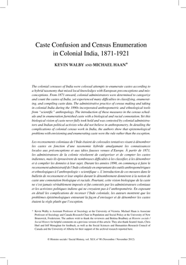 Caste Confusion and Census Enumeration in Colonial India, 1871-1921