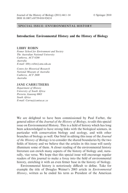Introduction: Environmental History and the History of Biology