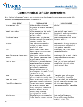 Gastrointestinal Soft Diet Instructions