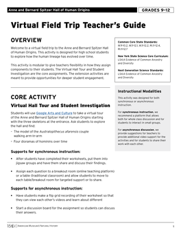 Teacher's Guide for Virtual Field Trip to the Spitzer Hall of Human Origins