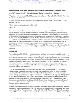 Compound Risks of Hurricane Evacuation Amid the COVID-19 Pandemic in the United States Sen Pei1*, Kristina A