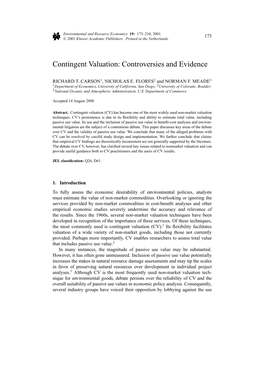 Contingent Valuation: Controversies and Evidence