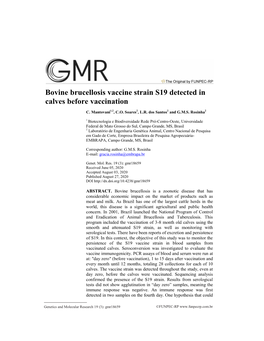 Bovine Brucellosis Vaccine Strain S19 Detected in Calves Before Vaccination