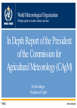 In Depth Report of the President of the Commission for Agricultural Meteorology (Cagm)