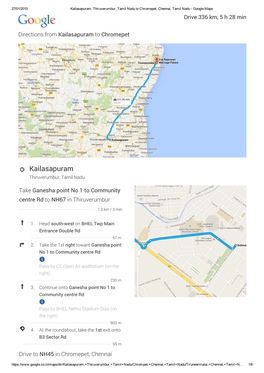 Kailasapuram, Thiruverumbur, Tamil Nadu to Chromepet, Chennai, Tamil Nadu ­ Google Maps Drive 336 Km, 5 H 28 Min