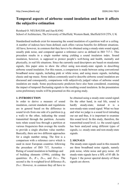 Temporal Aspects of Airborne Sound Insulation and How It Affects the Subjective Estimation