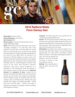 2016 Redford-Wetle Gamay Noir