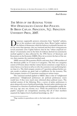 &lt;I&gt;The Myth of the Rational Voter: Why Democracies Choose Bad