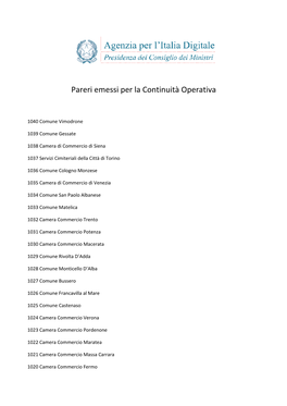 Pareri Emessi Per La Continuità Operativa