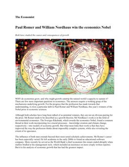 Paul Romer and William Nordhaus Win the Economics Nobel