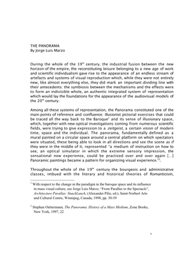 THE PANORAMA by Jorge Luis Marzo During the Whole of the 19Th Century, the Industrial Fusion Between the New Horizon of the Empi