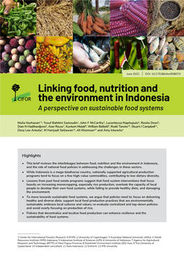 Linking Food, Nutrition and the Environment in Indonesia a Perspective on Sustainable Food Systems