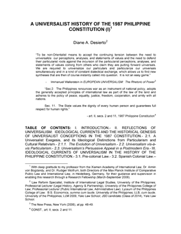 A Universalist History of the 1987 Philippine Constitution (I)1