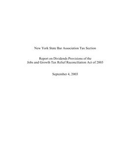 New York State Bar Association Tax Section Report on Dividends