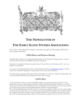 The Newsletter of the Early Slavic Studies Association
