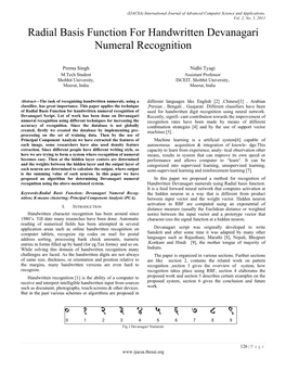 Radial Basis Function for Handwritten Devanagari Numeral Recognition