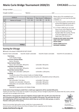 Marie Curie Bridge Tournament 2020/21 CHICAGO Score Sheet