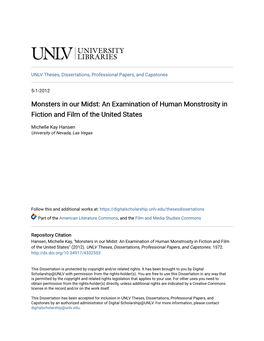 An Examination of Human Monstrosity in Fiction and Film of the United States