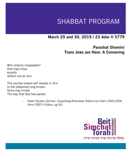 Shabbat Program Shabbat Program