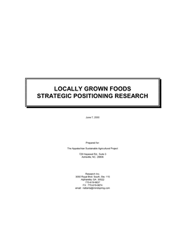 2000 Consumer Survey: Locally Grown Foods Strategic Positioning