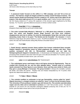 Round 5 - GD - Google Docs PSACA Presents: Groundhog Day (2018-19) Round 5 by Bill Tressler with Thanks to Bern Mccauley and the Great Valley Quiz Team