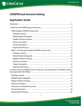 CRISPR/Cas9 Genome Editing Application Guide