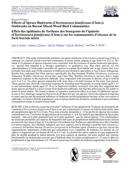 Effects of Spruce Budworm (<I>Choristoneura Fumiferana</I> (Clem.)) Outbreaks on Boreal Mixed-Wood Bird Communities