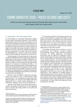 Ending Hunger by 2030 – Policy Actions and Costs