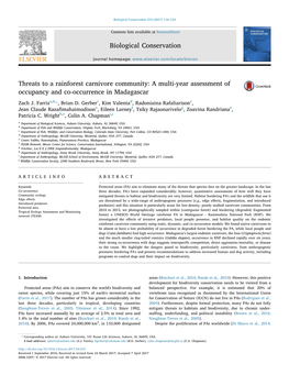 Threats to a Rainforest Carnivore Community a Multi-Year Assessment of Occupancy and Co-Occurrence in Madagascar