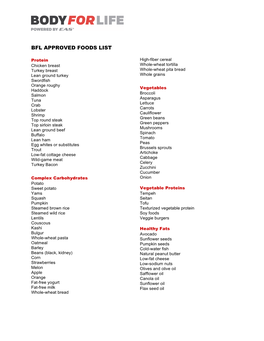 Bfl Approved Foods List