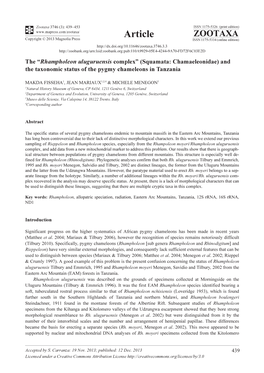 Rhampholeon Uluguruensis Complex” (Squamata: Chamaeleonidae) and the Taxonomic Status of the Pygmy Chameleons in Tanzania