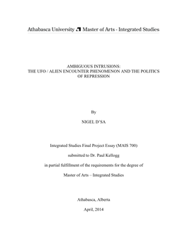 Ambiguous Intrusions: the Ufo / Alien Encounter Phenomenon and the Politics of Repression