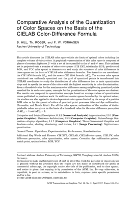 Comparative Analysis of the Quantization of Color Spaces on the Basis of the CIELAB Color-Difference Formula