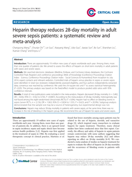 Heparin Therapy Reduces 28-Day Mortality in Adult Severe Sepsis