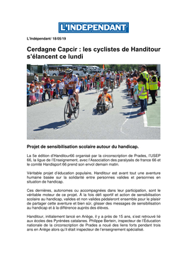 Cerdagne Capcir : Les Cyclistes De Handitour S'élancent Ce Lundi