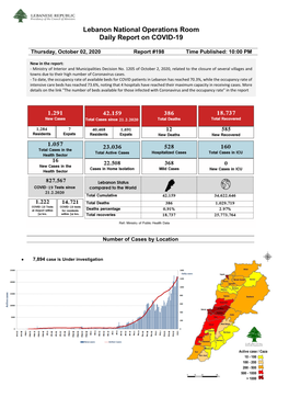 Lebanon National Operations Room Daily Report on COVID-19