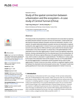 Study of the Spatial Connection Between Urbanization and the Ecosystem—A Case Study of Central Yunnan (China)