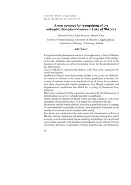 A New Concept for Recognizing of the Eutrophication Phenomenon in Lake of Shkodra