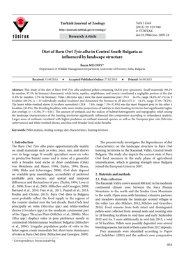 Diet of Barn Owl Tyto Alba in Central South Bulgaria As Influenced by Landscape Structure