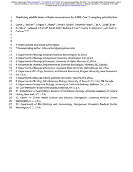 Predicting Wildlife Hosts of Betacoronaviruses for SARS-Cov-2 Sampling Prioritization 2 3 Daniel J