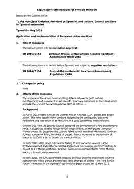 Explanatory Memorandum for Tynwald Members