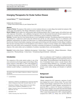 Emerging Therapeutics for Ocular Surface Disease