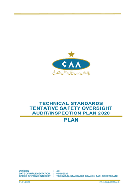 Technical Standards Tentative Safety Oversight Audit/Inspection Plan 2020 Plan